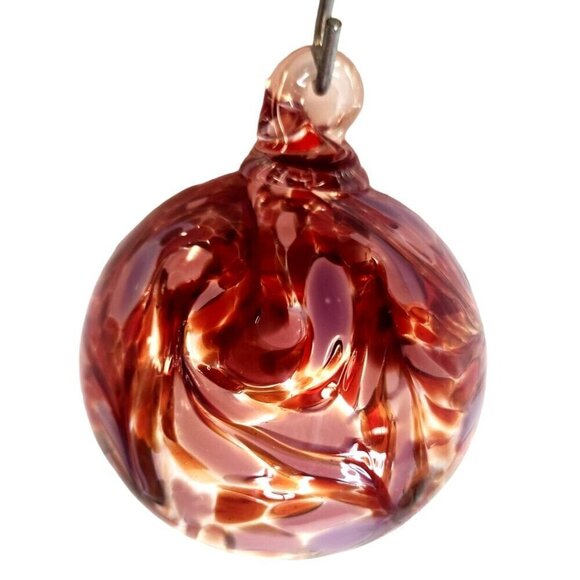 5" Hand-Blown Glass Ornament With Swirled Red & Purple Design - Picture 4 of 11